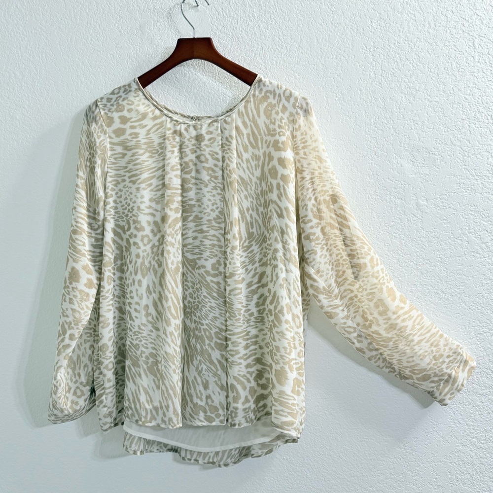 Calvin Klein Cream Leopard Print Career Blouse